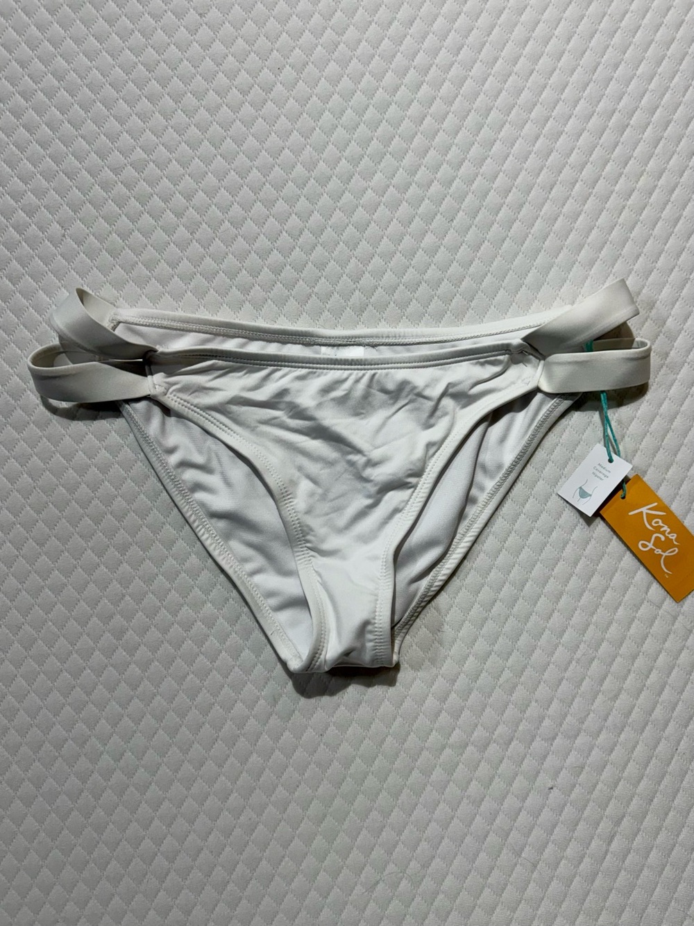 NWT Kona Sol Women's White Double-Strap Bikini Bottom, Size Medium